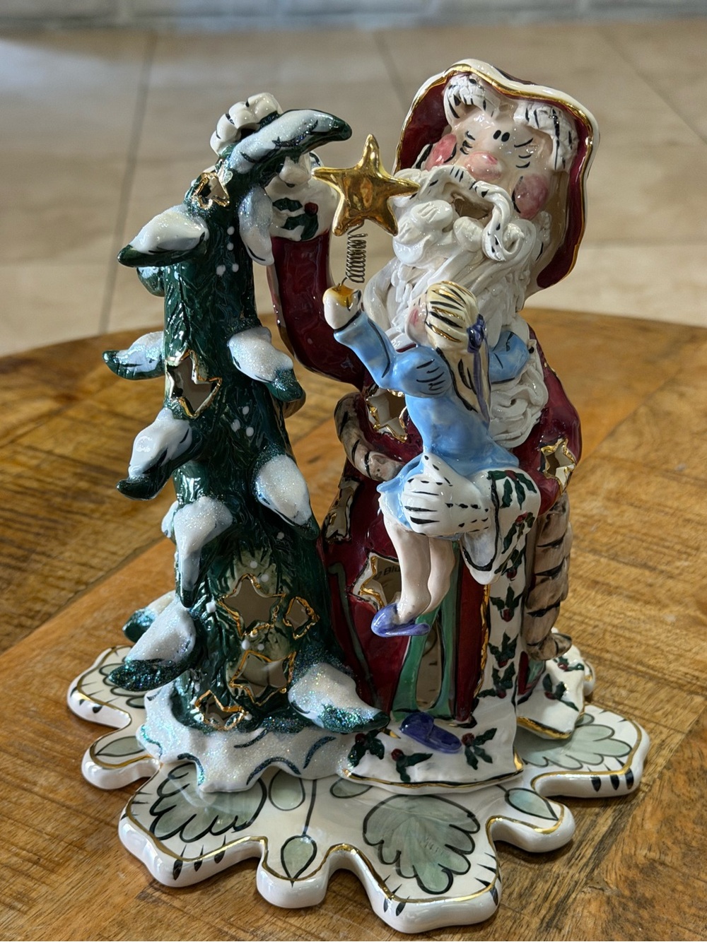 Vtg Blue Sky Heather Goldminc Santa Decorating Tree Little Girl 2002 Tea Lite